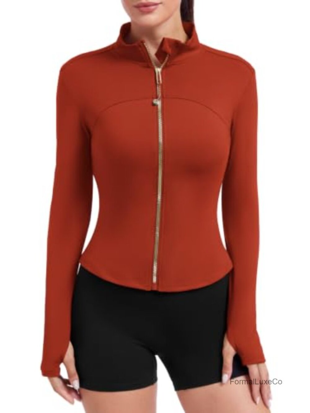 Cropped Slim Fit Athletic Zip Up Running Jacket Stretch Wicking